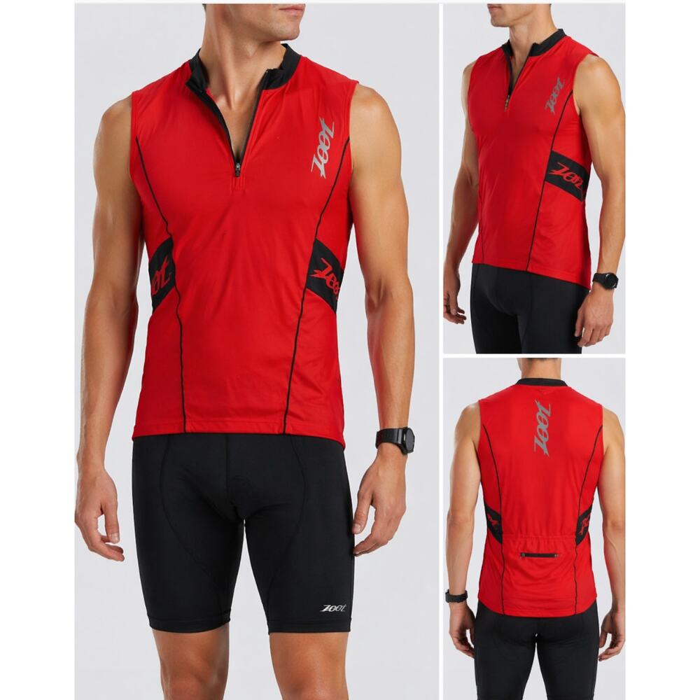 Zoot Tri Sleeveless Jersey Mens XL Red HalfZip Back Pocket Cycling Triathlon Top